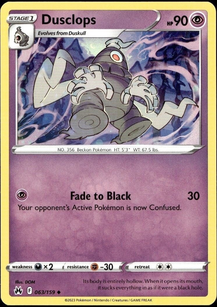 Dusclops 2023 Pokémon Crown Zenith #063/159 Pokémon Card - Front 2023 Pokémon Crown Zenith Dusclops #063/159 Pokémon card front