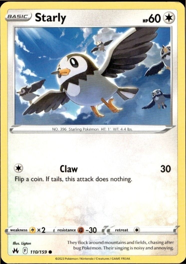 Starly 2023 Pokémon Crown Zenith #110/159 Pokémon Card - Front 2023 Pokémon Crown Zenith Starly #110/159 Pokémon card front