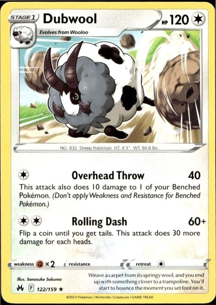Dubwool 2023 Pokémon Crown Zenith #122/159 Pokémon Card - Front 2023 Pokémon Crown Zenith Dubwool #122/159 Pokémon card front