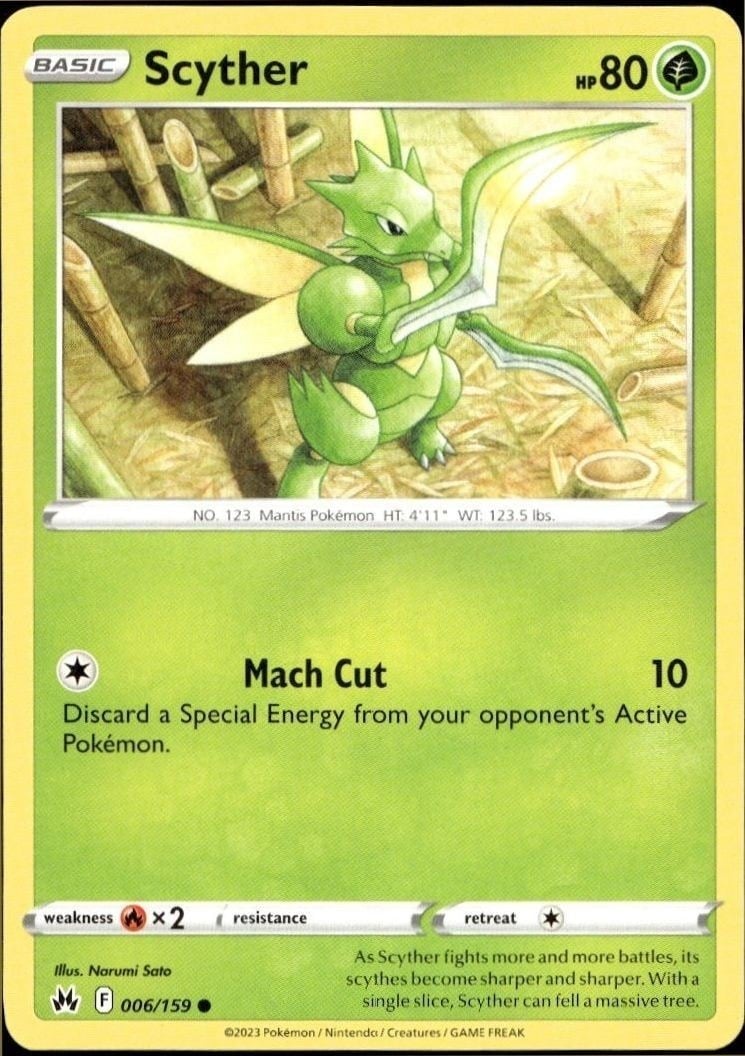 Scyther 2023 Pokémon Crown Zenith #006/159 Pokémon Card - Front 2023 Pokémon Crown Zenith Scyther #006/159 Pokémon card front