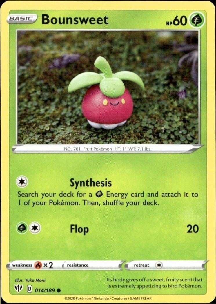 Bounsweet 2020 Pokémon Darkness Ablaze #014/189 Pokémon Card - Front 2020 Pokémon Darkness Ablaze Bounsweet #014/189 Pokémon card front