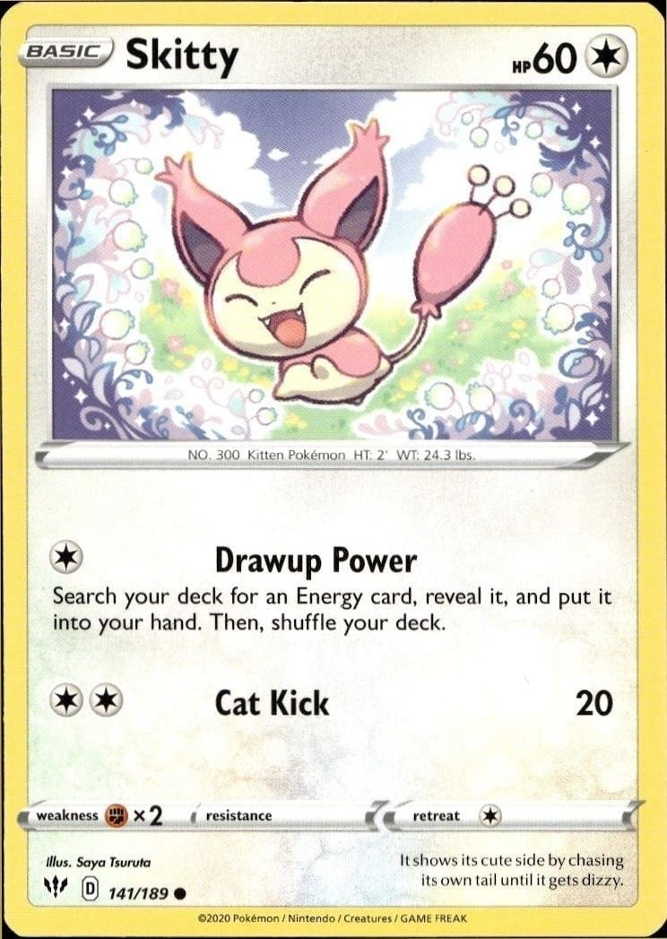 Skitty 2020 Pokémon Darkness Ablaze #141/189 Pokémon Card - Front 2020 Pokémon Darkness Ablaze Skitty #141/189 Pokémon card front