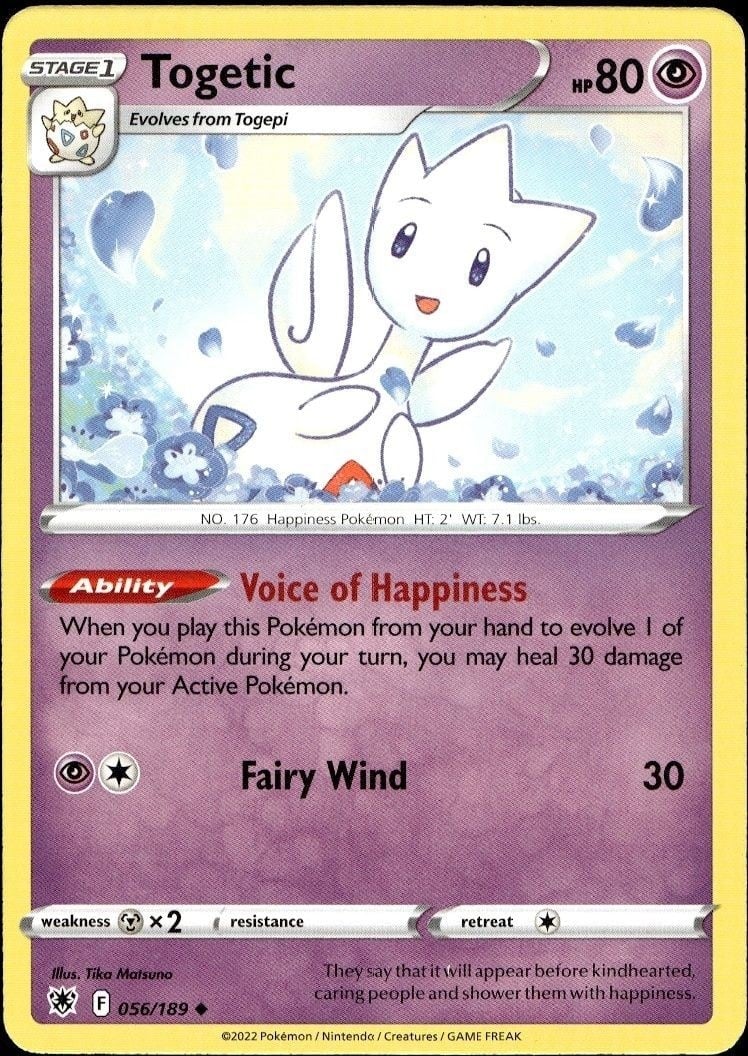 Togetic 2022 Pokémon Astral Radiance #056/189 Pokémon Card - Front 2022 Pokémon Astral Radiance Togetic #056/189 Pokémon card front