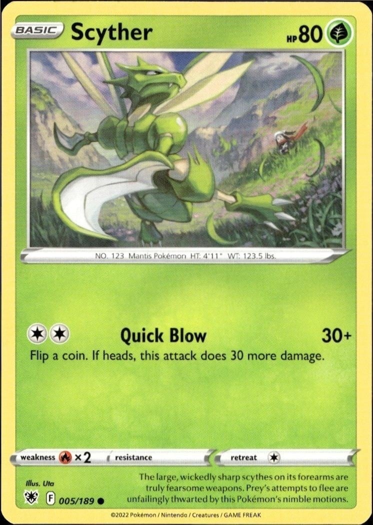 Scyther 2022 Pokémon Astral Radiance #005/189 Pokémon Card - Front 2022 Pokémon Astral Radiance Scyther #005/189 Pokémon card front