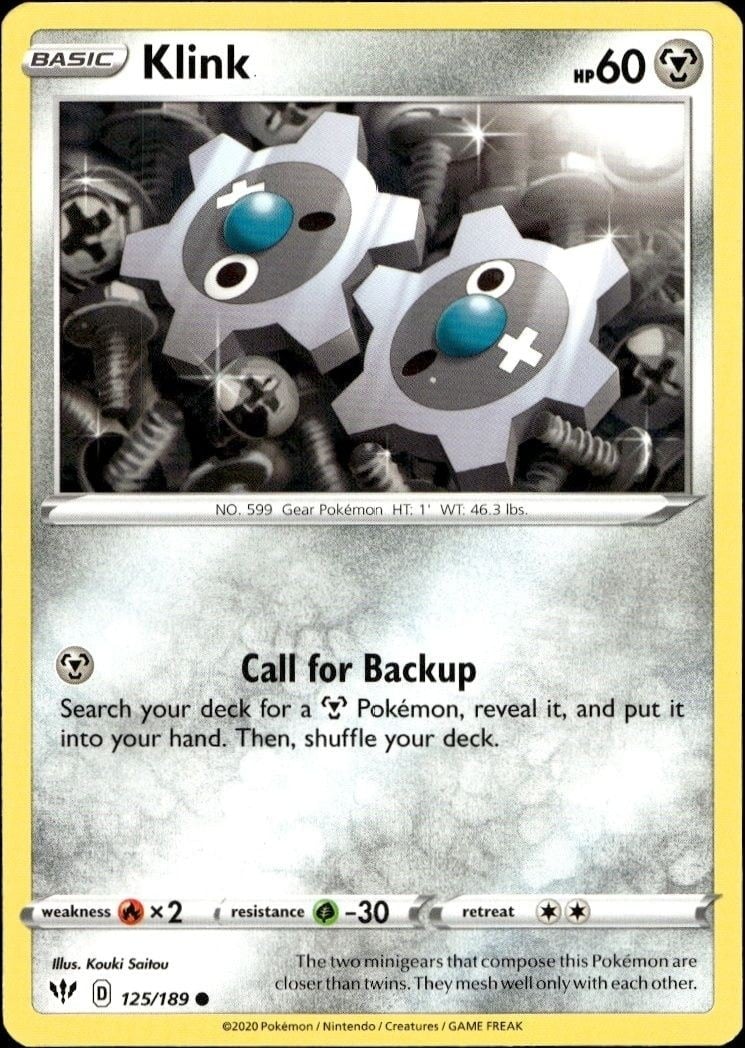 Klink 2020 Pokémon Darkness Ablaze #125/189 Pokémon Card - Front 2020 Pokémon Darkness Ablaze Klink #125/189 Pokémon card front