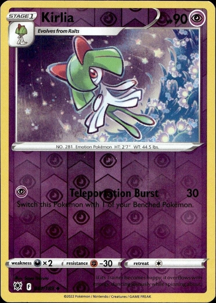 Kirlia 2022 Pokémon Astral Radiance #061/189 Pokémon Card - Front 2022 Pokémon Astral Radiance Kirlia #061/189 Pokémon card front