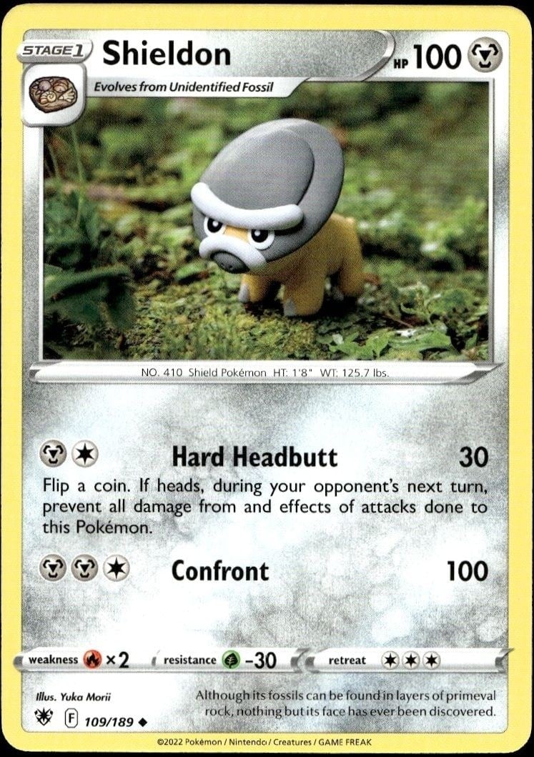 Shieldon 2022 Pokémon Astral Radiance #109/189 Pokémon Card - Front 2022 Pokémon Astral Radiance Shieldon #109/189 Pokémon card front