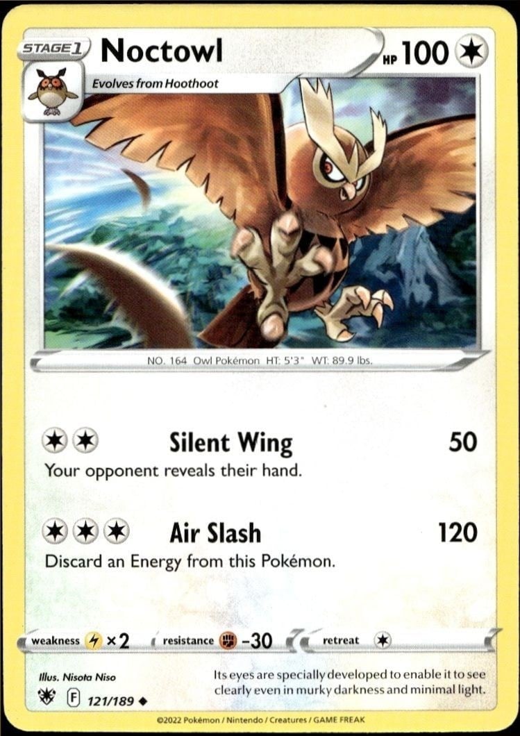 Noctowl 2022 Pokémon Astral Radiance #121/189 Pokémon Card - Front 2022 Pokémon Astral Radiance Noctowl #121/189 Pokémon card front