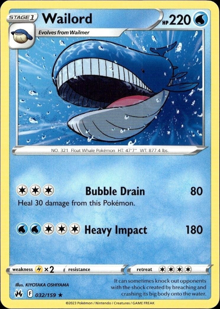 Wailord 2023 Pokémon Crown Zenith #032/159 Pokémon Card - Front 2023 Pokémon Crown Zenith Wailord #032/159 Pokémon card front