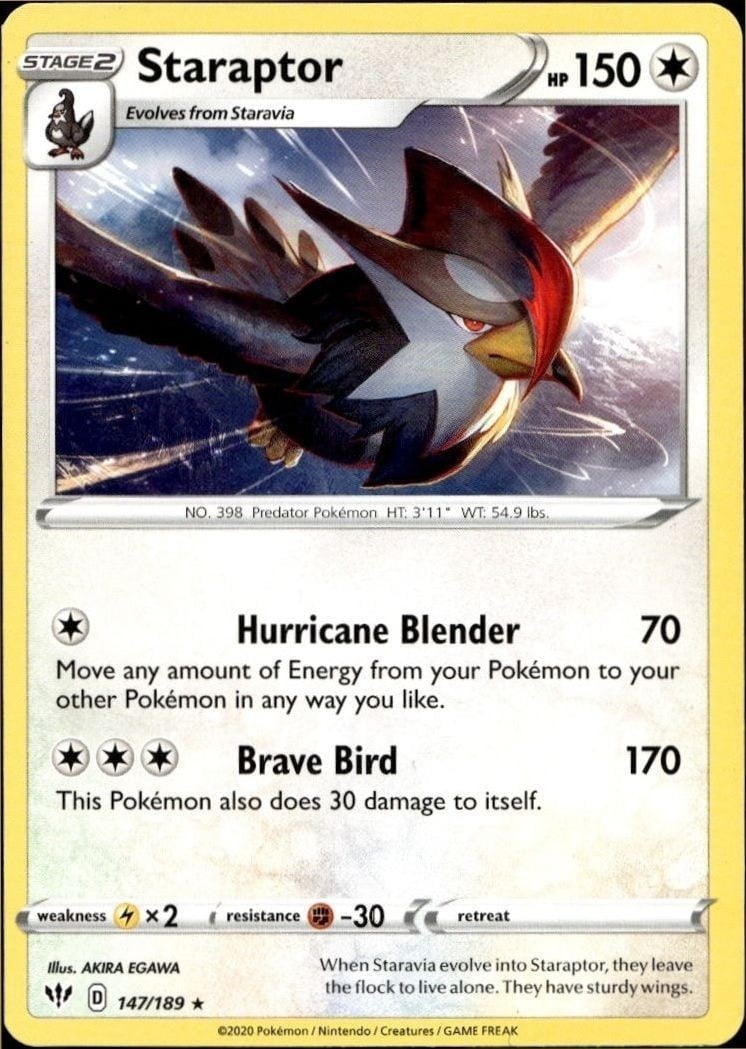 Staraptor 2020 Pokémon Darkness Ablaze #147/189 Pokémon Card - Front 2020 Pokémon Darkness Ablaze Staraptor #147/189 Pokémon card front