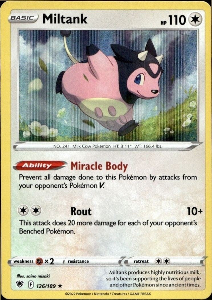 Miltank 2022 Pokémon Astral Radiance #126/189 Pokémon Card - Front 2022 Pokémon Astral Radiance Miltank #126/189 Pokémon card front