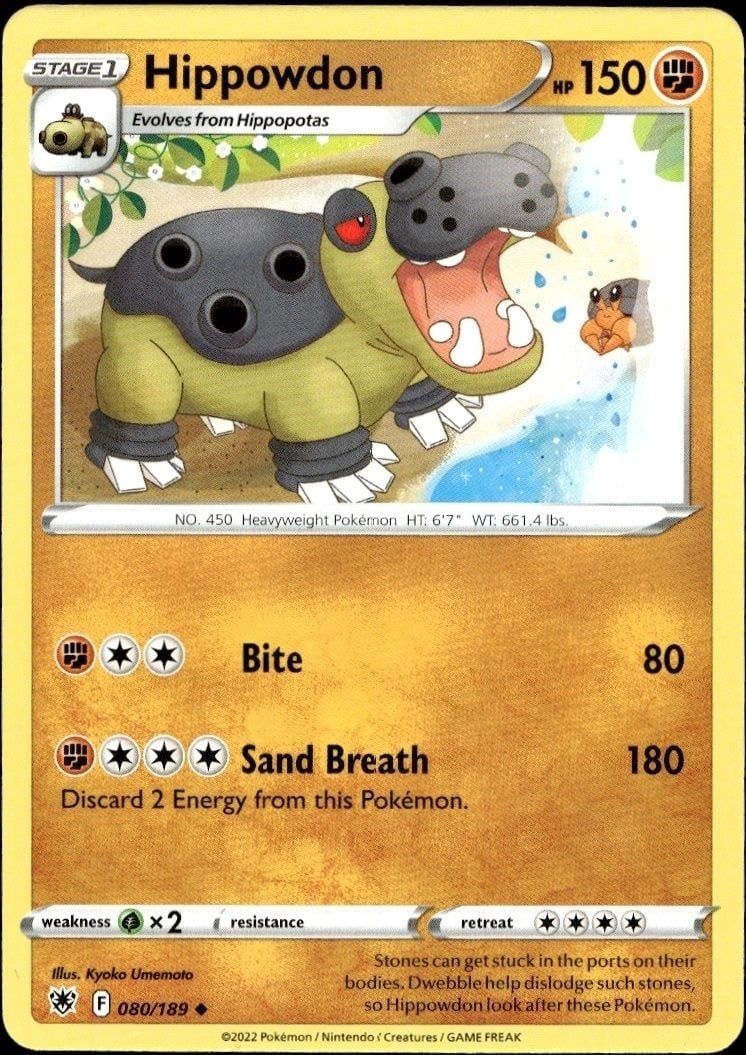 Hippowdon 2022 Pokémon Astral Radiance #080/189 Pokémon Card - Front 2022 Pokémon Astral Radiance Hippowdon #080/189 Pokémon card front