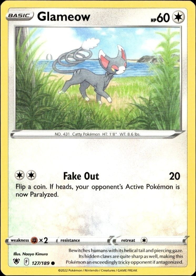 Glameow 2022 Pokémon Astral Radiance #127/189 Pokémon Card - Front 2022 Pokémon Astral Radiance Glameow #127/189 Pokémon card front