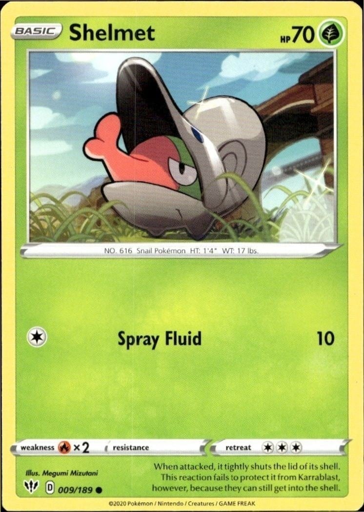Shelmet 2020 Pokémon Darkness Ablaze #009/189 Pokémon Card - Front 2020 Pokémon Darkness Ablaze Shelmet #009/189 Pokémon card front