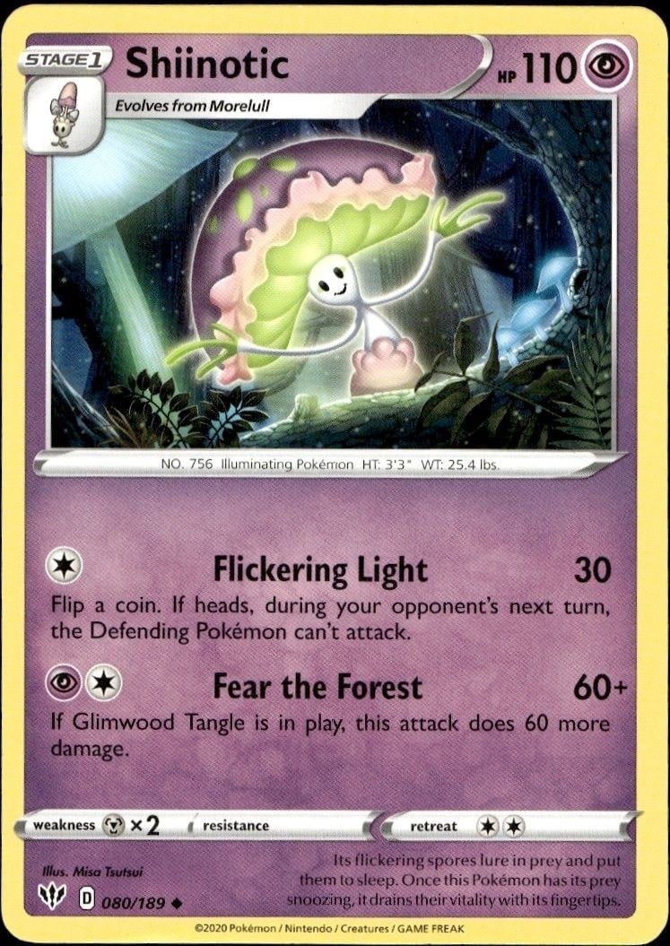 Shiinotic 2020 Pokémon Darkness Ablaze #080/189 Pokémon Card - Front 2020 Pokémon Darkness Ablaze Shiinotic #080/189 Pokémon card front