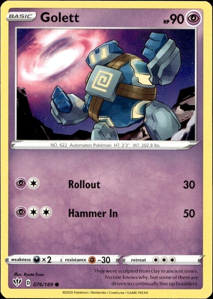 Golett 2020 Pokémon Darkness Ablaze #076/189 Pokémon Card - Front 2020 Pokémon Darkness Ablaze Golett #076/189 Pokémon card front