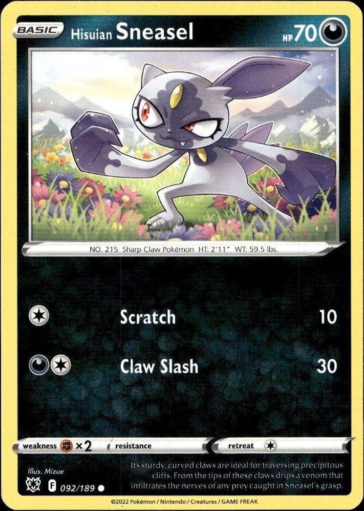Hisuian Sneasel 2022 Pokémon Astral Radiance #092/189 Pokémon Card - Front 2022 Pokémon Astral Radiance Hisuian Sneasel #092/189 Pokémon card front