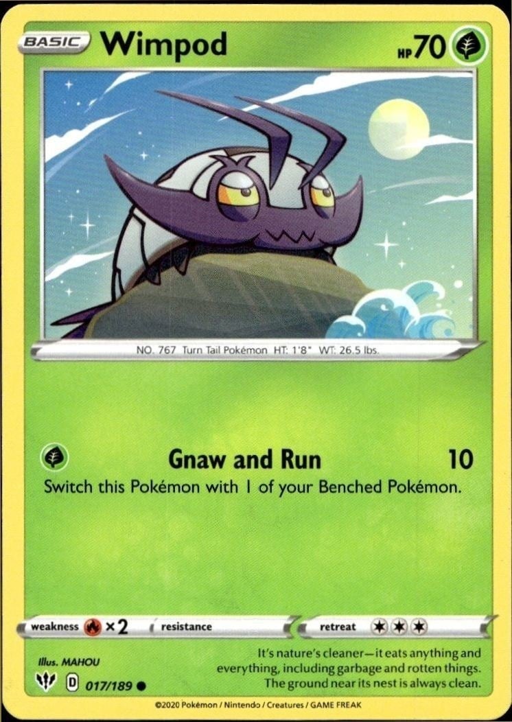 Wimpod 2020 Pokémon Darkness Ablaze #017/189 Pokémon Card - Front 2020 Pokémon Darkness Ablaze Wimpod #017/189 Pokémon card front