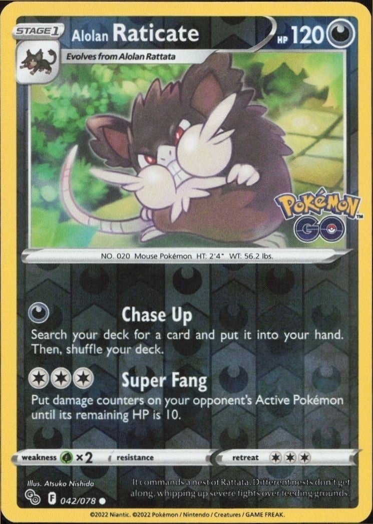 Alolan Raticate 2022 Pokémon Go #042/078 Pokémon Card - Front 2022 Pokémon Go Alolan Raticate #042/078 Pokémon card front