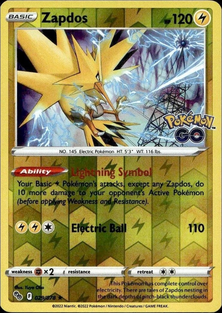 2022 Pokémon Pokémon GO Zapdos #029/078 trading card