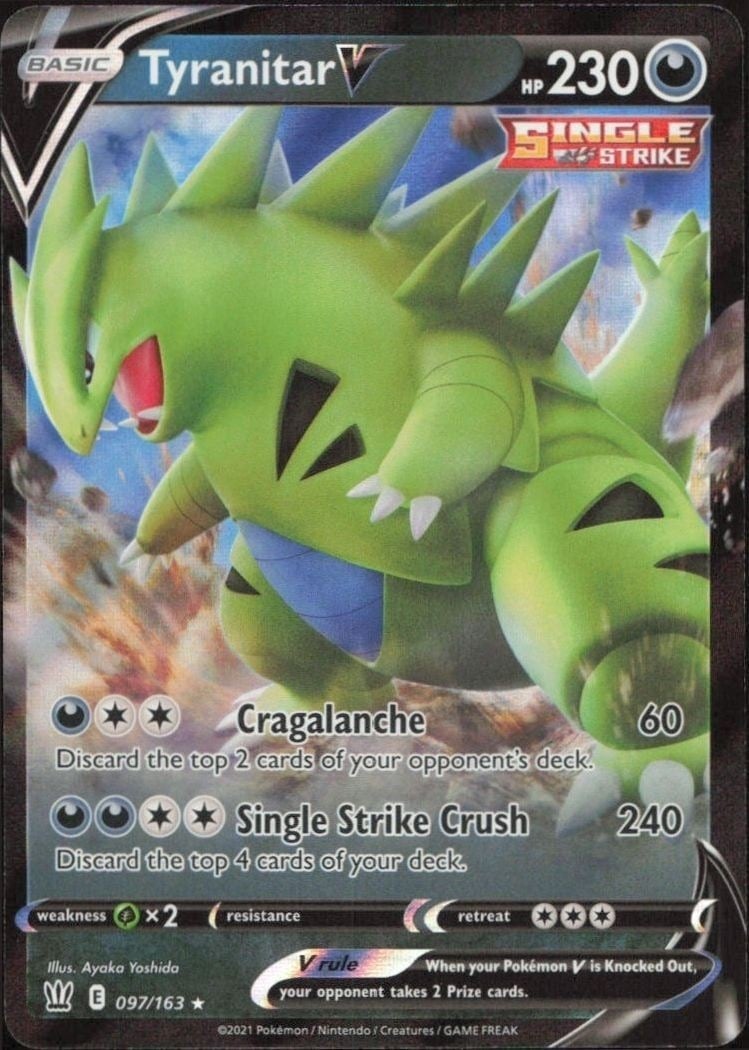 Tyranitar V 2021 Pokémon Battle Styles #097/163 Pokémon Card - Front 2021 Pokémon Battle Styles Tyranitar V #097/163 Pokémon card front