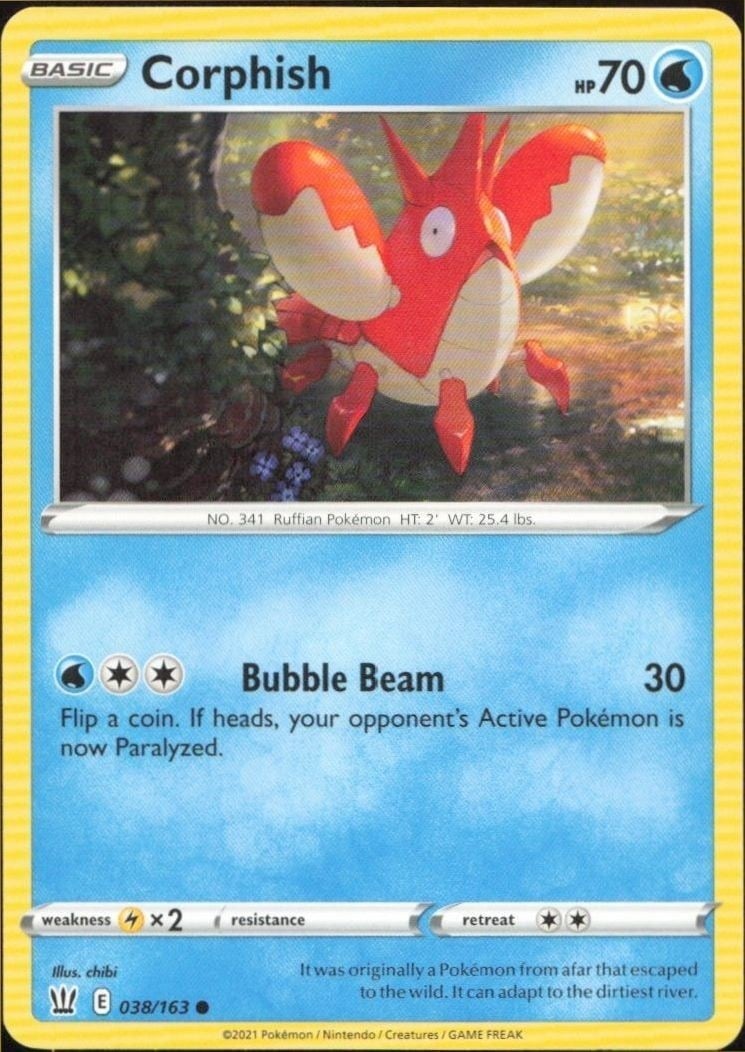 Corphish 2021 Pokémon Battle Styles #038/163 Pokémon Card - Front 2021 Pokémon Battle Styles Corphish #038/163 Pokémon card front