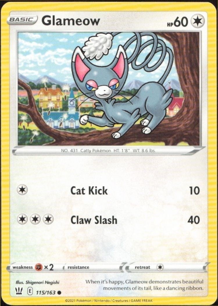 Glameow 2021 Pokémon Battle Styles #115/163 Pokémon Card - Front 2021 Pokémon Battle Styles Glameow #115/163 Pokémon card front