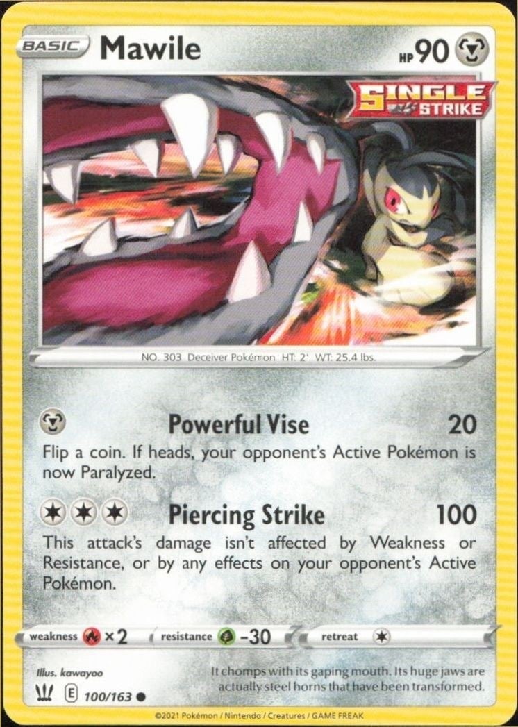 Mawile 2021 Pokémon Battle Styles #100/163 Pokémon Card - Front 2021 Pokémon Battle Styles Mawile #100/163 Pokémon card front