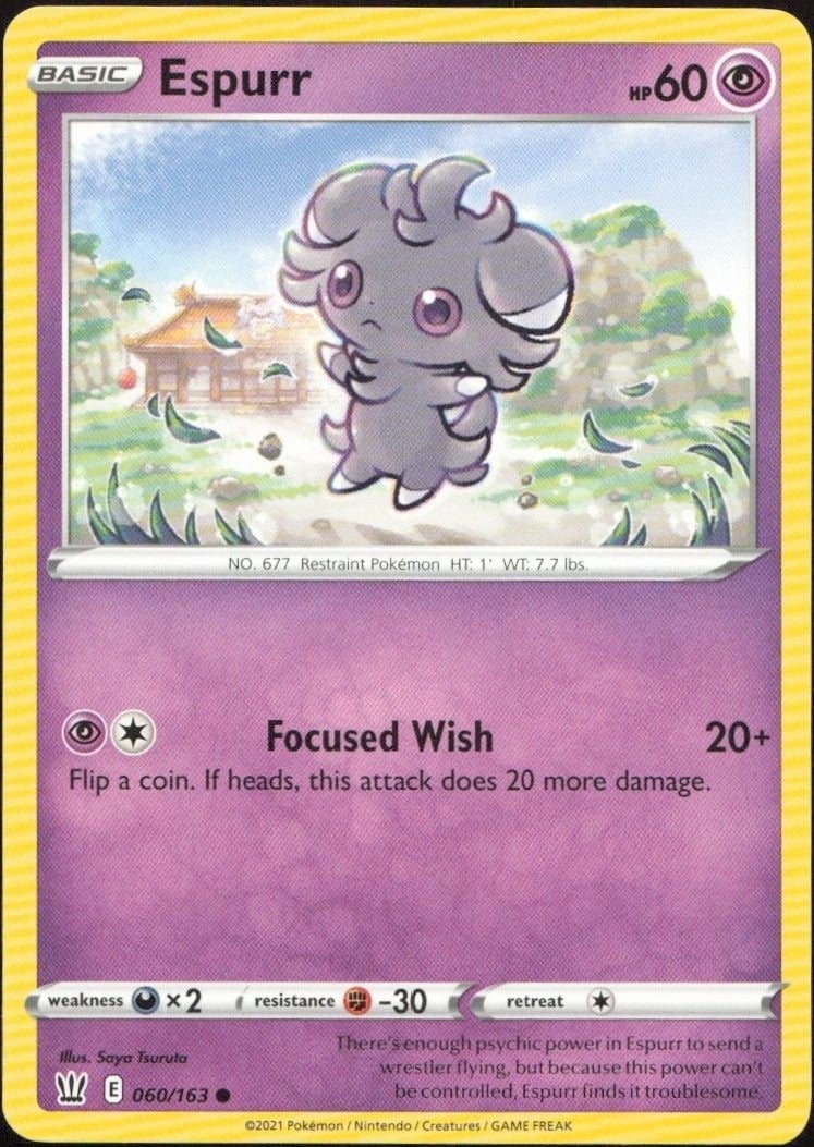 Espurr 2021 Pokémon Battle Styles #060/163 Pokémon Card - Front 2021 Pokémon Battle Styles Espurr #060/163 Pokémon card front