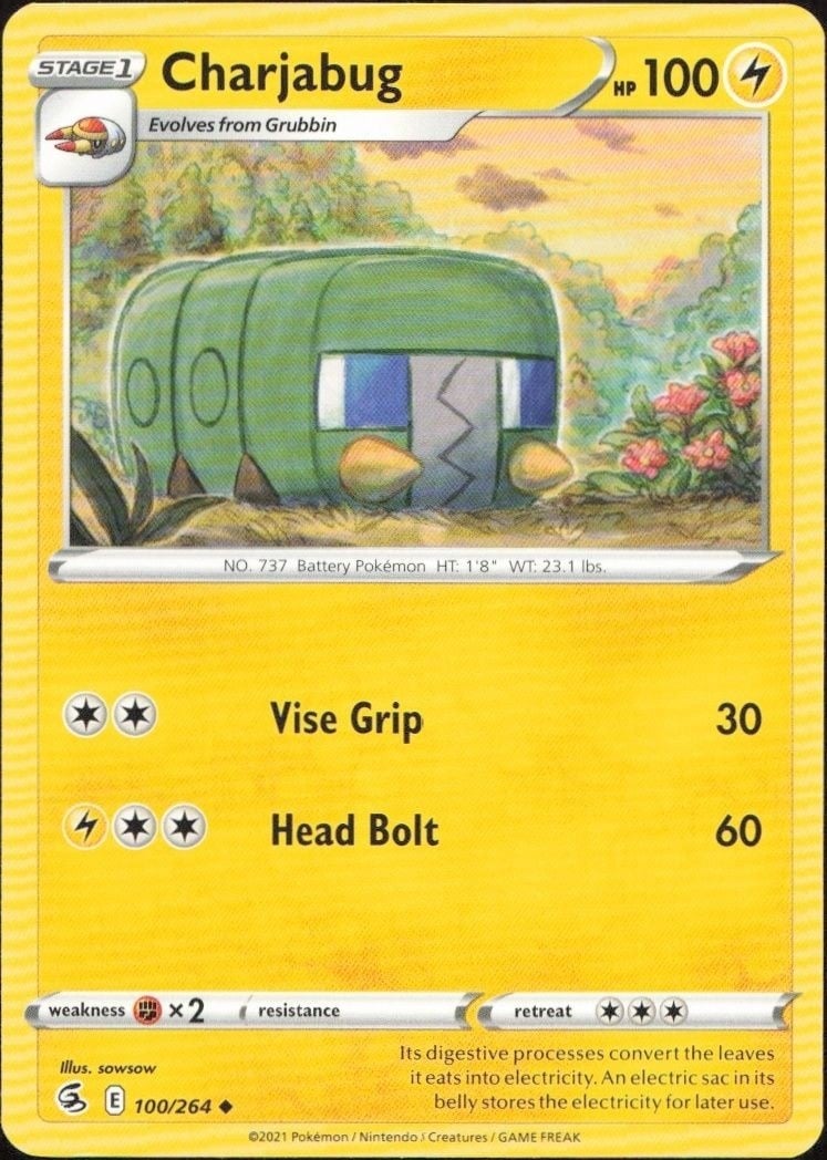 Charjabug 2021 Pokémon Fusion Strike #100/264 Pokémon Card - Front 2021 Pokémon Fusion Strike Charjabug #100/264 Pokémon card front