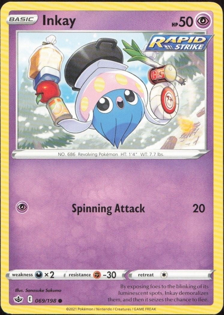 Inkay 2021 Pokémon Chilling Reign #069/198 Pokémon Card - Front 2021 Pokémon Chilling Reign Inkay #069/198 Pokémon card front