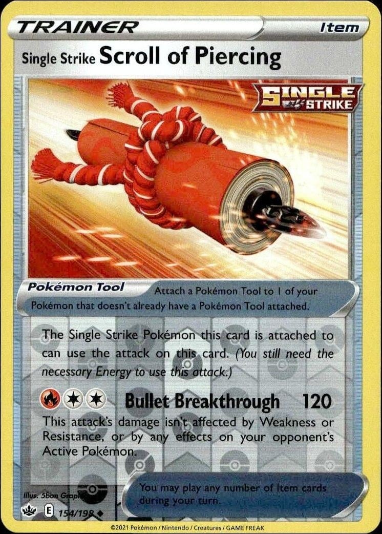 Single Strike Scroll Of Piercing 2021 Pokémon Chilling Reign #154/198 Pokémon Card - Front 2021 Pokémon Chilling Reign Single Strike Scroll Of Piercing #154/198 Pokémon card front