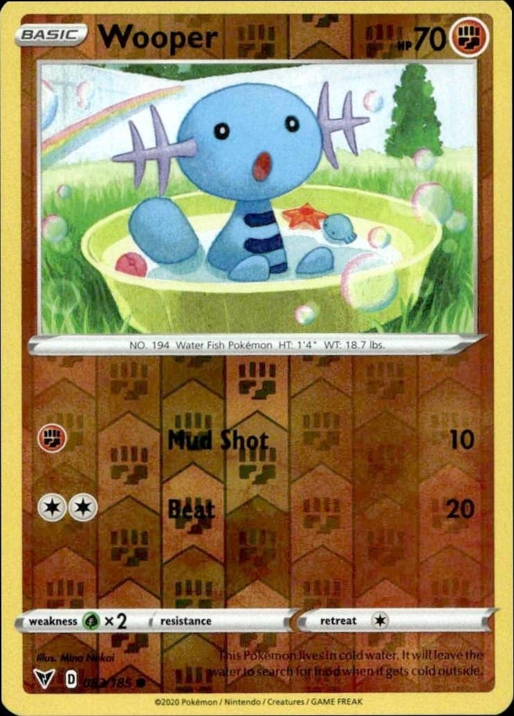 Wooper 2020 Pokémon Vivid Voltage #083/185 Pokémon Card - Front 2020 Pokémon Vivid Voltage Wooper #083/185 Pokémon card front
