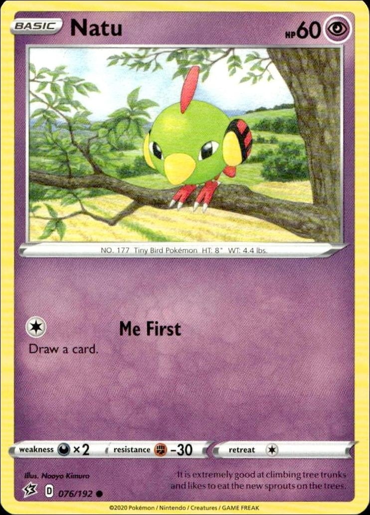 Natu 2020 Pokémon Rebel Clash #076/192 Pokémon Card - Front 2020 Pokémon Rebel Clash Natu #076/192 Pokémon card front