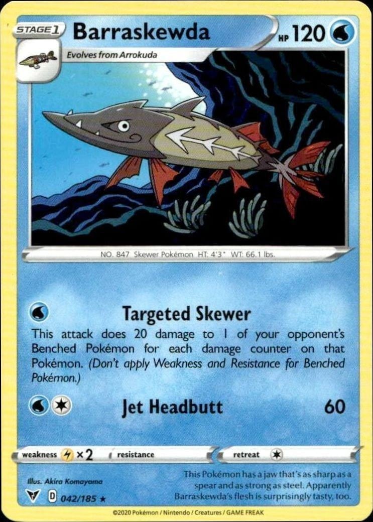 Barraskewda 2020 Pokémon Vivid Voltage #042/185 Pokémon Card - Front 2020 Pokémon Vivid Voltage Barraskewda #042/185 Pokémon card front