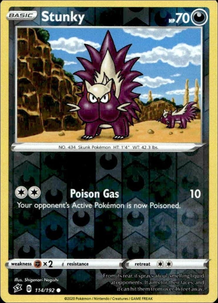 Stunky 2020 Pokémon Rebel Clash #114/192 Pokémon Card - Front 2020 Pokémon Rebel Clash Stunky #114/192 Pokémon card front