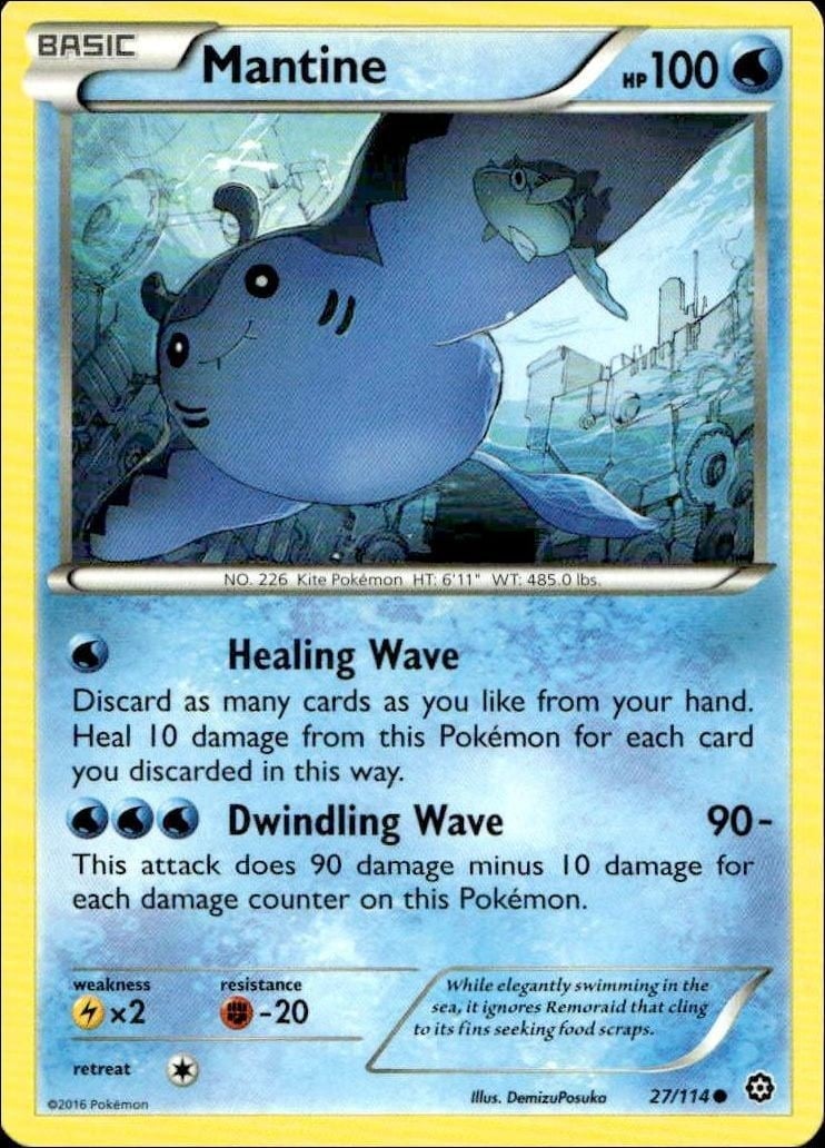 Mantine 2016 Pokémon Steam Siege #027/114 Pokémon Card - Front 2016 Pokémon Steam Siege Mantine #027/114 Pokémon card front