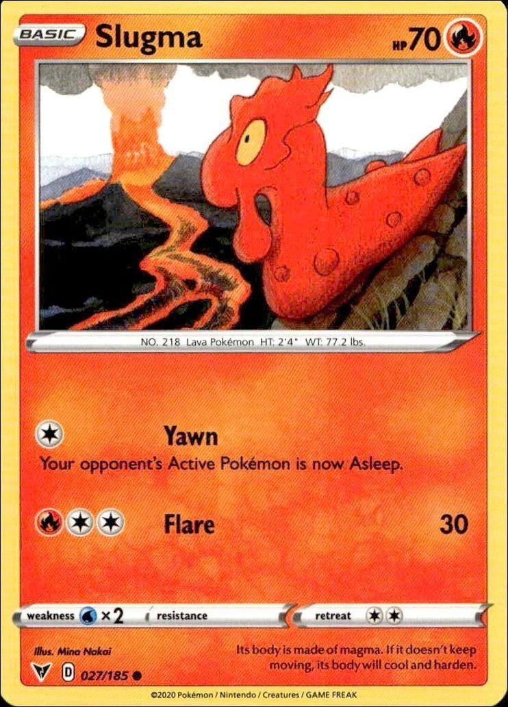 Slugma 2020 Pokémon Vivid Voltage #027/185 Pokémon Card - Front 2020 Pokémon Vivid Voltage Slugma #027/185 Pokémon card front