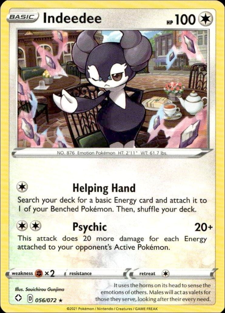 Indeedee 2021 Pokémon Shining Fates #056/072 Pokémon Card - Front 2021 Pokémon Shining Fates Indeedee #056/072 Pokémon card front