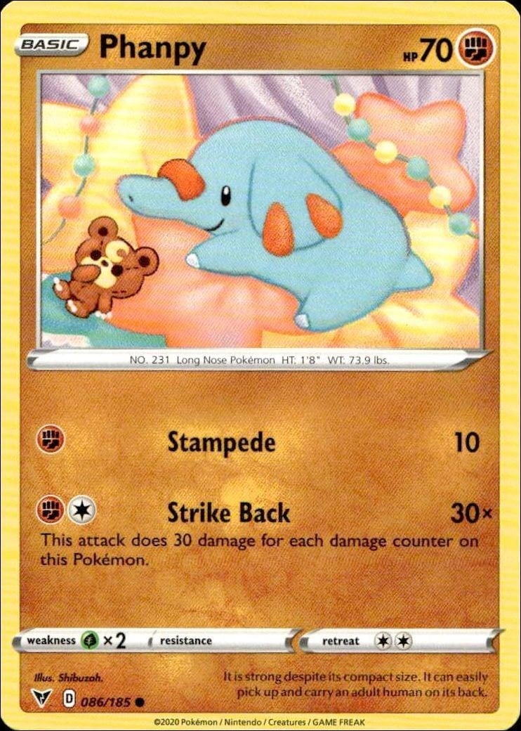 Phanpy 2020 Pokémon Vivid Voltage #086/185 Pokémon Card - Front 2020 Pokémon Vivid Voltage Phanpy #086/185 Pokémon card front