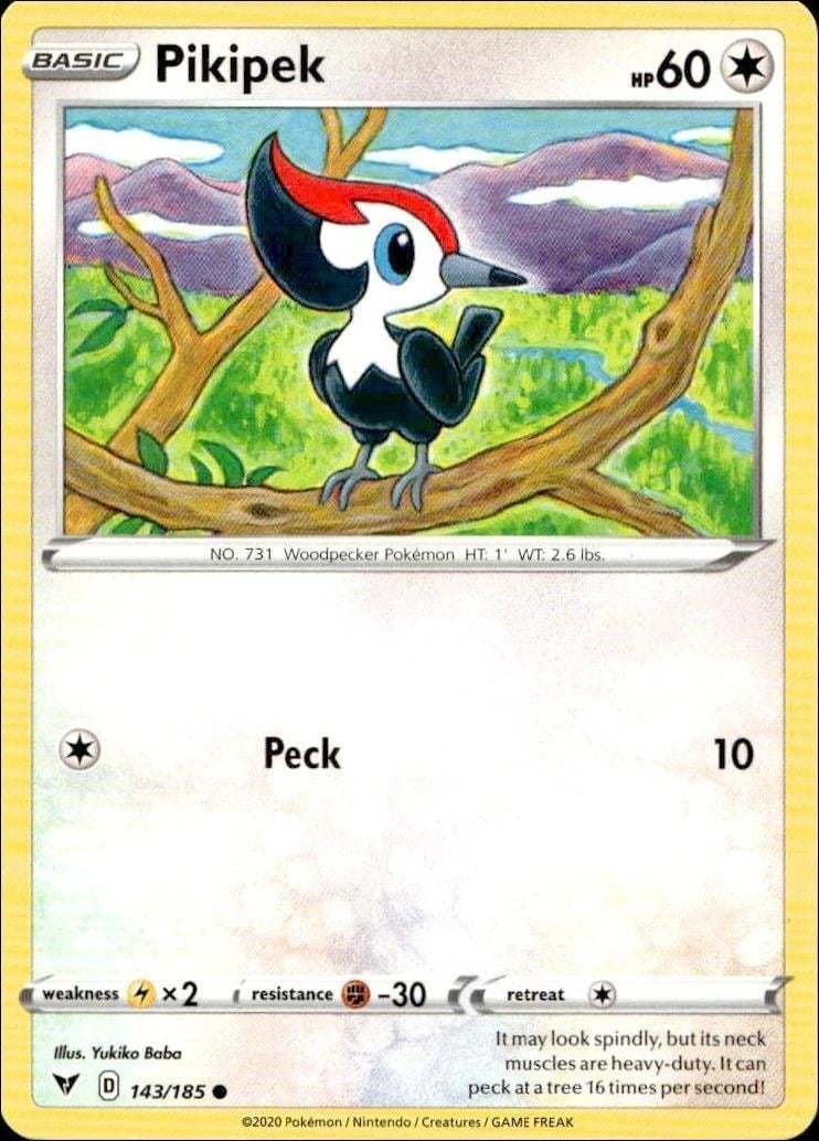 Pikipek 2020 Pokémon Vivid Voltage #143/185 Pokémon Card - Front 2020 Pokémon Vivid Voltage Pikipek #143/185 Pokémon card front