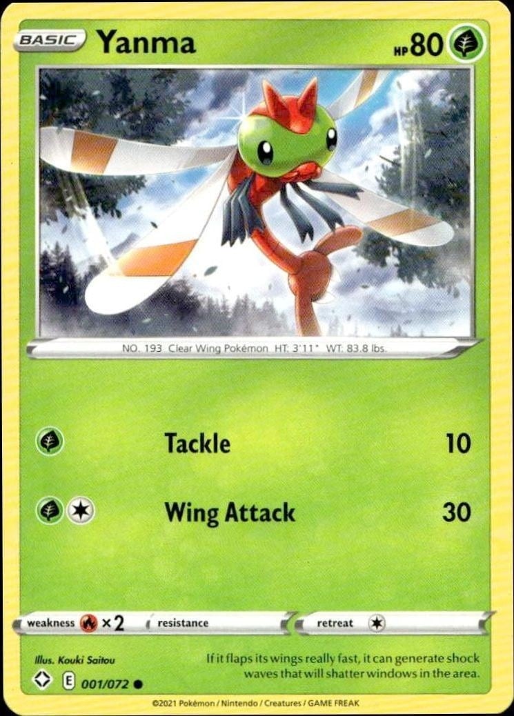 Yanma 2021 Pokémon Shining Fates #001/072 Pokémon Card - Front 2021 Pokémon Shining Fates Yanma #001/072 Pokémon card front
