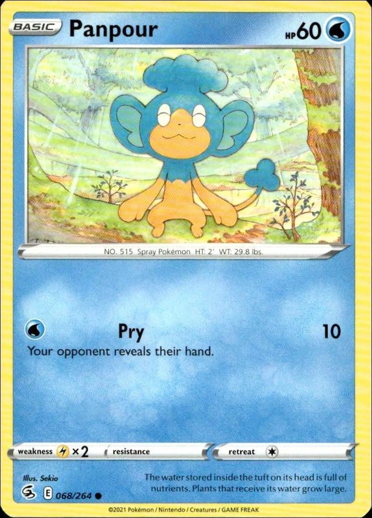 Panpour 2021 Pokémon Fusion Strike #068/264 Pokémon Card - Front 2021 Pokémon Fusion Strike Panpour #068/264 Pokémon card front