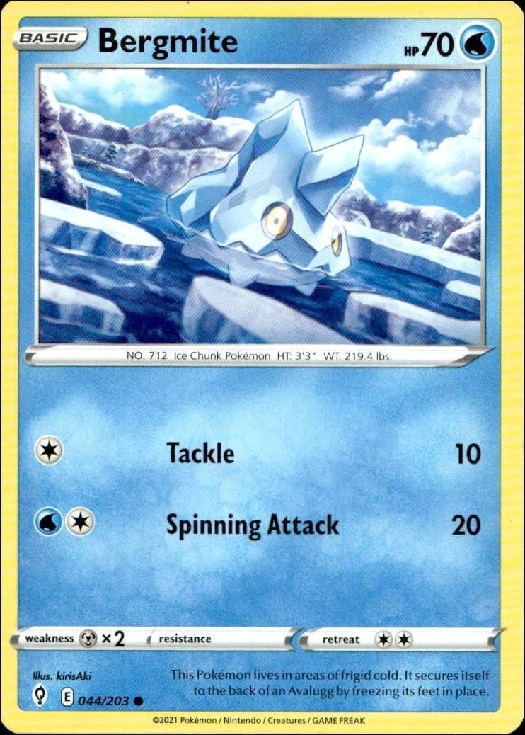 Bergmite 2021 Pokémon Evolving Skies #044/203 Pokémon Card - Front 2021 Pokémon Evolving Skies Bergmite #044/203 Pokémon card front