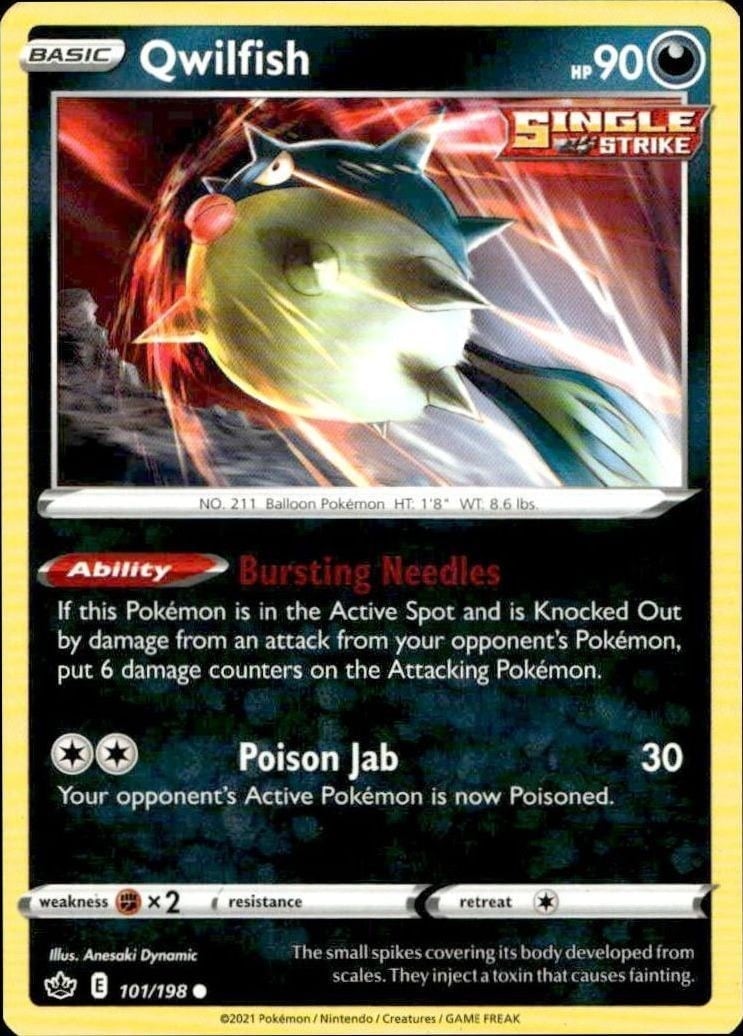 Qwilfish 2020 Pokémon Chilling Reign #101/198 Pokémon Card - Front 2020 Pokémon Chilling Reign Qwilfish #101/198 Pokémon card front