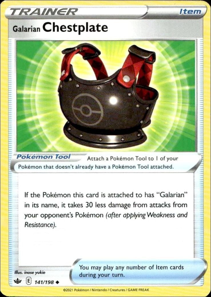 Galarian Chestplate 2021 Pokémon Chilling Reign #141/198 Pokémon Card - Front 2021 Pokémon Chilling Reign Galarian Chestplate #141/198 Pokémon card front