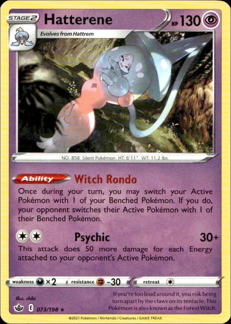 Hatterene 2021 Pokémon Chilling Reign #073/198 Pokémon Card - Front 2021 Pokémon Chilling Reign Hatterene #073/198 Pokémon card front