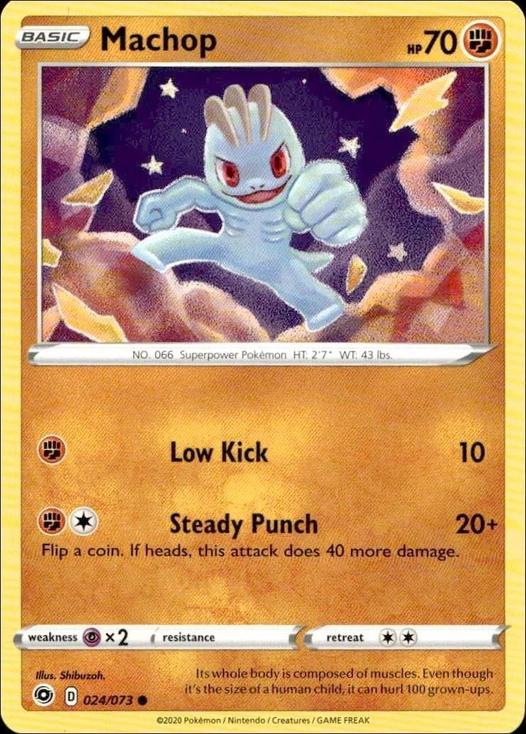 Machop 2020 Pokémon Champion's Path #024/073 Pokémon Card - Front 2020 Pokémon Champion's Path Machop #024/073 Pokémon card front