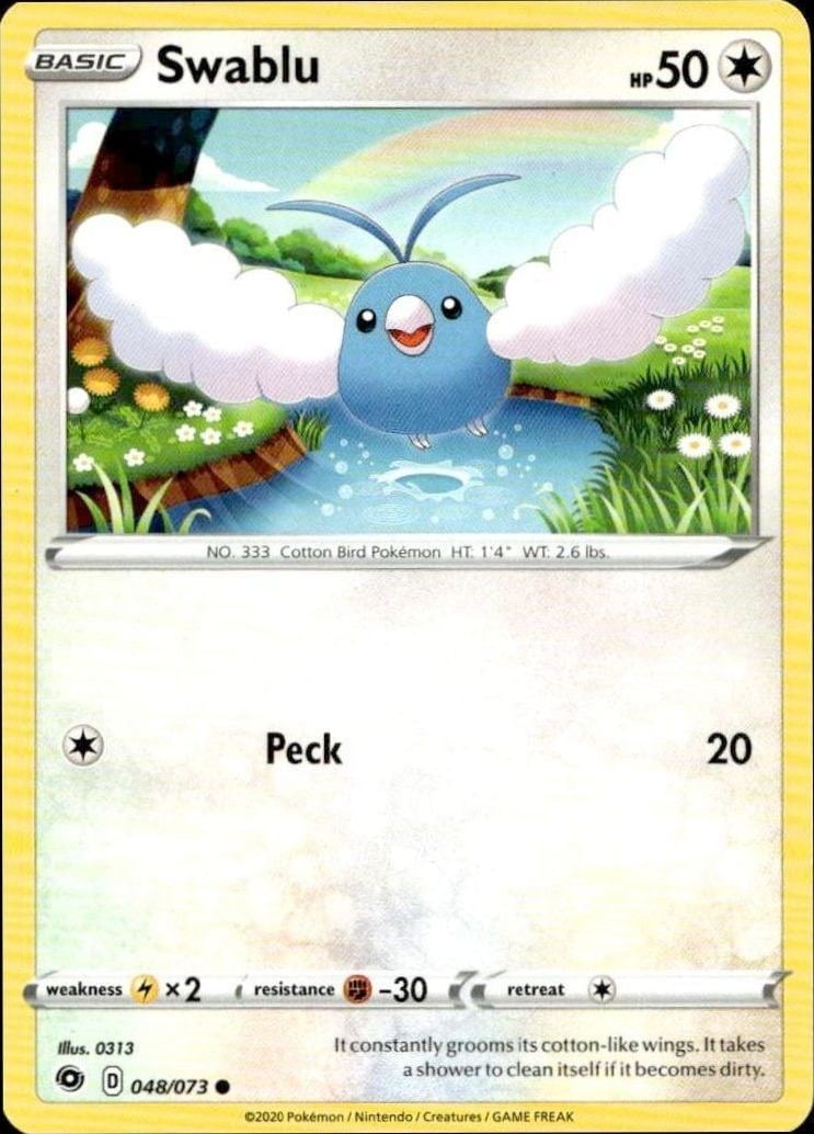 Swablu 2020 Pokémon Champion's Path #048/073 Pokémon Card - Front 2020 Pokémon Champion's Path Swablu #048/073 Pokémon card front