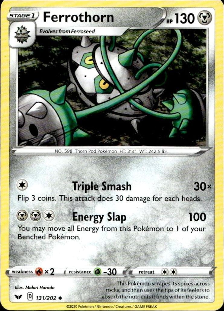 Ferrothorn 2020 Pokémon Sword & Shield #131/202 Pokémon Card - Front 2020 Pokémon Sword & Shield Ferrothorn #131/202 Pokémon card front